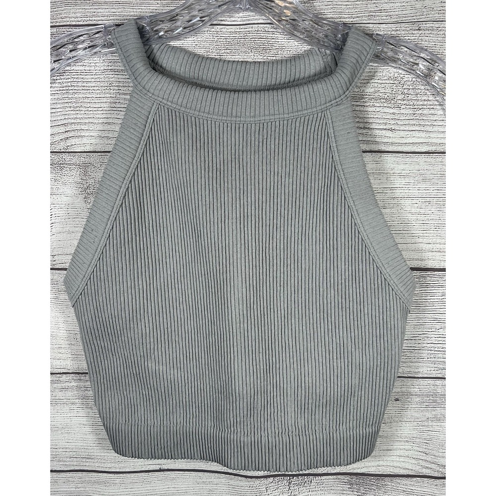 Aerie Real Good Ribbed High Neck Cropped Tank Top Gray XL